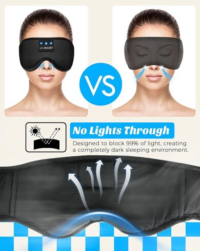 LC-dolida Sleep Headphones, White Noise Bluetooth Sleep Mask 3D Wireless Eye Mask Sleeping with Timing, Sleep Mask with Bluetooth Headphones for Side Sleepers Travel Yoga, Cool Gifts Men Women in Kuwait