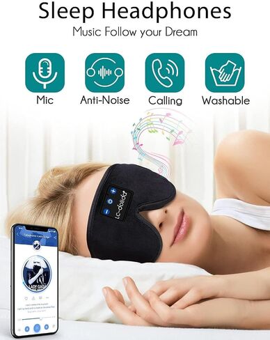 LC-dolida Sleep Headphones, White Noise Bluetooth Sleep Mask 3D Wireless Eye Mask Sleeping with Timing, Sleep Mask with Bluetooth Headphones for Side Sleepers Travel Yoga, Cool Gifts Men Women in Kuwait