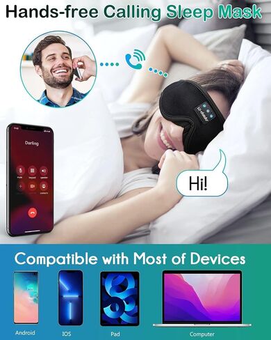 LC-dolida Sleep Headphones, White Noise Bluetooth Sleep Mask 3D Wireless Eye Mask Sleeping with Timing, Sleep Mask with Bluetooth Headphones for Side Sleepers Travel Yoga, Cool Gifts Men Women in Kuwait