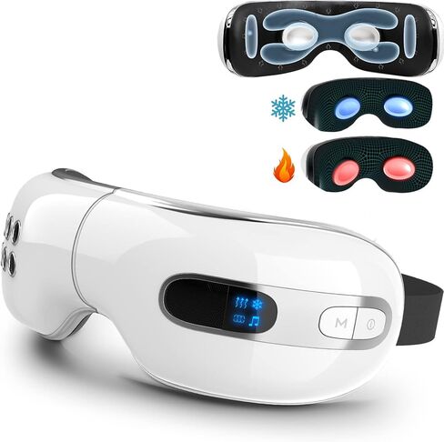 Eye Massager with Heat and Cooling for Migraines, Dry Eyes, Dark Circles, Rechargeable Bluetooth Music Heat Cold Eye Massager Improve Sleeping - Great Gifts for Woman and Man (White) in Saudi Arabia