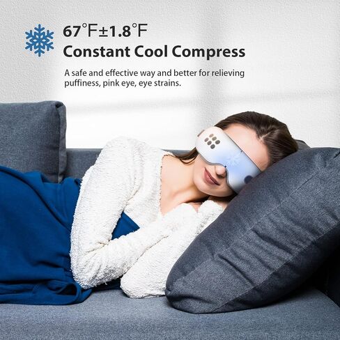 Eye Massager with Heat and Cooling for Migraines, Dry Eyes, Dark Circles, Rechargeable Bluetooth Music Heat Cold Eye Massager Improve Sleeping - Great Gifts for Woman and Man (White) in Saudi Arabia