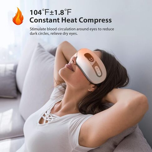 Eye Massager with Heat and Cooling for Migraines, Dry Eyes, Dark Circles, Rechargeable Bluetooth Music Heat Cold Eye Massager Improve Sleeping - Great Gifts for Woman and Man (White) in Saudi Arabia