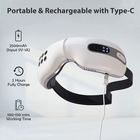 Eye Massager with Heat and Cooling for Migraines, Dry Eyes, Dark Circles, Rechargeable Bluetooth Music Heat Cold Eye Massager Improve Sleeping - Great Gifts for Woman and Man (White) in Saudi Arabia