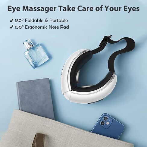 Eye Massager with Heat and Cooling for Migraines, Dry Eyes, Dark Circles, Rechargeable Bluetooth Music Heat Cold Eye Massager Improve Sleeping - Great Gifts for Woman and Man (White) in Saudi Arabia