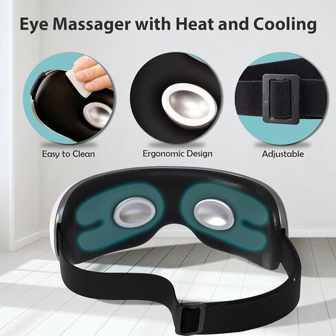 Eye Massager with Heat and Cooling for Migraines, Dry Eyes, Dark Circles, Rechargeable Bluetooth Music Heat Cold Eye Massager Improve Sleeping - Great Gifts for Woman and Man (White) in Saudi Arabia