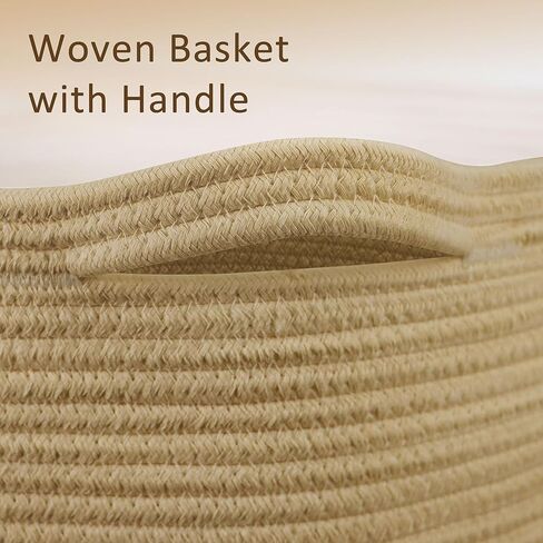 سلة MXMHOME كبيرة من الحبال القطنية، مقاس 23.6 بوصة × 23.6 بوصة × 14.1 بوصة، لتخزين بطانية غرفة المعيشة المنسوجة للأطفال مع مقبض، سلة حضانة، سلة تخزين ألعاب ناعمة، وسائد مريحة، سلة خيط in Kuwait