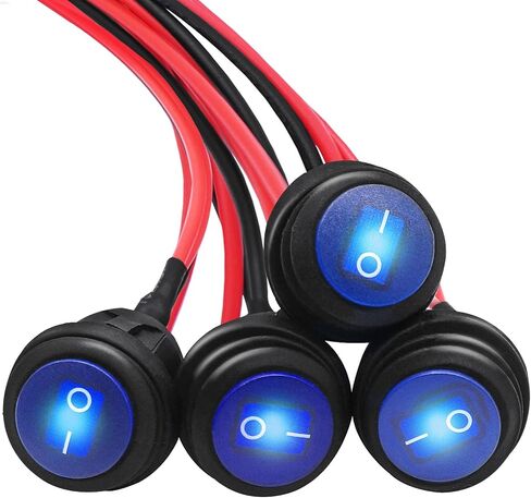 mankk 4Pcs Round Rocker Switch 12V Waterproof Toggle Switch SPST 3 Pin ON/Off Blue LED Lighted with Pre-soldered Wires for Car Auto Boat Trucks KCD1-5-101NW-BU-X in Saudi Arabia
