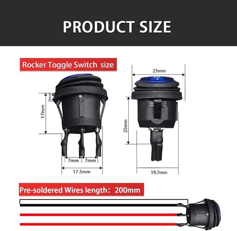 mankk 4Pcs Round Rocker Switch 12V Waterproof Toggle Switch SPST 3 Pin ON/Off Blue LED Lighted with Pre-soldered Wires for Car Auto Boat Trucks KCD1-5-101NW-BU-X in Saudi Arabia