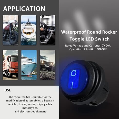 mankk 4Pcs Round Rocker Switch 12V Waterproof Toggle Switch SPST 3 Pin ON/Off Blue LED Lighted with Pre-soldered Wires for Car Auto Boat Trucks KCD1-5-101NW-BU-X in Saudi Arabia
