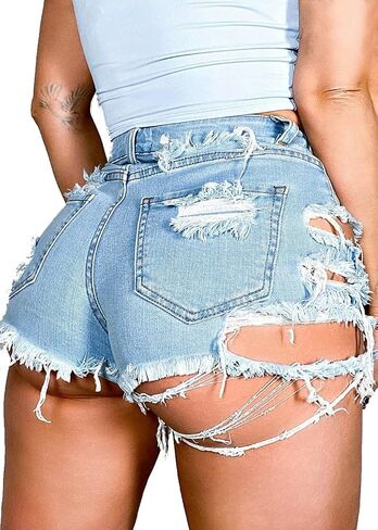 Women's Ripped Distressed Skinny Denim Shorts Sexy Ripped Jean Hot Pants Shorts for Women in Saudi Arabia