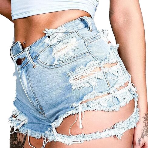 Women's Ripped Distressed Skinny Denim Shorts Sexy Ripped Jean Hot Pants Shorts for Women in Saudi Arabia