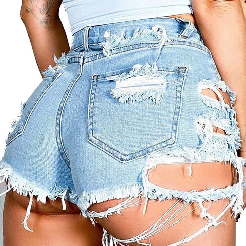 Women's Ripped Distressed Skinny Denim Shorts Sexy Ripped Jean Hot Pants Shorts for Women in Saudi Arabia