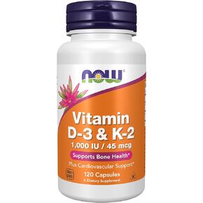 NOW Supplements, Vitamin D-3 & K-2, 1,000 IU/45 mcg,Plus Cardiovascular Support*, Supports Bone Health*, 120 veg Capsules