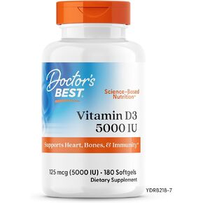 Doctor's Best Vitamin D3 5,000 IU for Healthy Bones, Teeth, Heart and Immune Support, Non-GMO, Gluten-Free, Soy Free, 360 Count (Pack of 1)