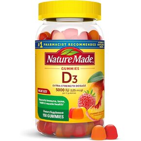 Nature Made Extra Strength Vitamin D3 5000 IU (125 mcg) per serving, Dietary Supplement for Bone, Teeth, Muscle and Immune Health Support, 80 Gummies, 40 Day Supply