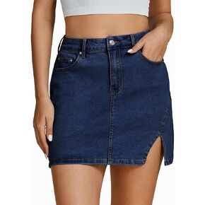 luvamia Jean Skirts for Women Denim High Waisted Stretchy Denim Skirt with Slit Trendy Casual Slim Fit Short Skirts in Saudi Arabia