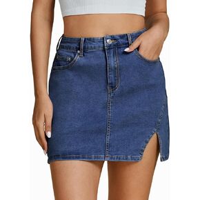 luvamia Jean Skirts for Women Denim High Waisted Stretchy Denim Skirt with Slit Trendy Casual Slim Fit Short Skirts