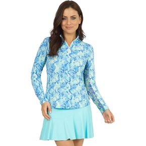 Ibkul Women's Cora Snake Print 1/4 Zip Golf Pullover Turquoise S