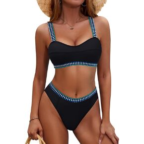 Blooming Jelly Women Cheeky Bikini Sets High Waisted Push Up Color Block Swimsuits Sporty High Cut Sexy Bathing Suit