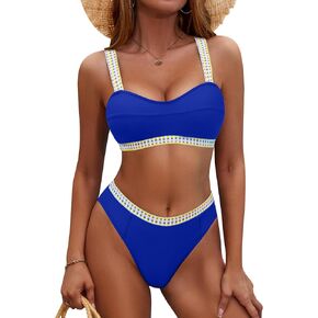 Blooming Jelly Women Cheeky Bikini Sets High Waisted Push Up Color Block Swimsuits Sporty High Cut Sexy Bathing Suit