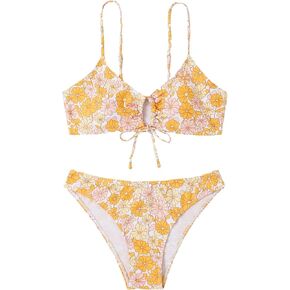 SOLY HUX Women's Spaghetti Strap Floral Print Bikini Bathing Suit 2 Piece Swimsuits