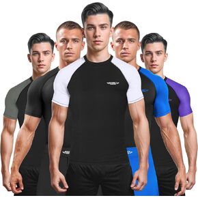 Exxact Sports رجالي BJJ Rash Guard Jiu Jitsu بأكمام قصيرة، ضغط مصنف No Gi Jiu Jitsu Rash Guard للرجال لمصارعة MMA