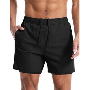 Men's Swim Trunks Quick Dry Board Shorts 5" Beach Shorts with Liner & Zipper Pockets Swimwear Bathing Suit