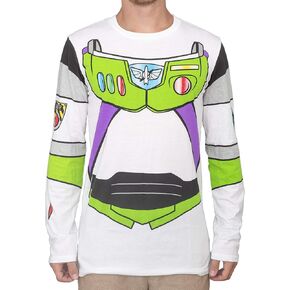 تي شيرت Mad Engine Buzz Lightyear باللون الأبيض بأكمام طويلة للرجال والنساء