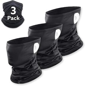 Black 3-Pack Neck Gaiter Balaclava Bandana Headwear, Ice Silk Cooling Sports Face Scarf for Dust Outdoors Reusable Washable (3X Black)