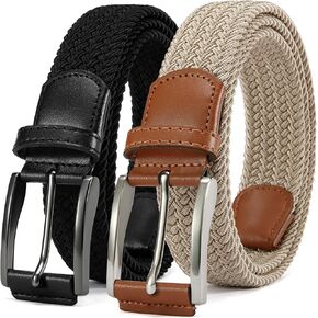 CHAOREN Belt for Men 2Pack - 1 3/8" Mens Stretch Braided Woven Golf Belt - Elastic Web Fit Casual Golf Jeans Pants Polo