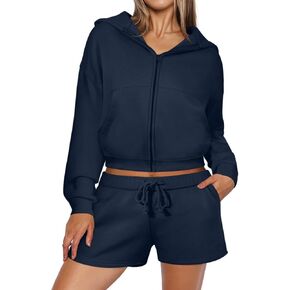 REORIA النساء 2 قطعة ملابس العرق السراويل مجموعات 2024 الخريف الصوف زمم هوديي صالة مطابقة مجموعة جرزاية ملابس رياضية in Kuwait