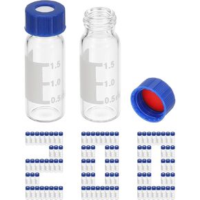 باتيكل 2 مل قارورة عينات تلقائية، 1000 حزمة قوارير HPLC/GC 9-425 قوارير مختبر واضحة عينة قارورة غطاء برغي كتابة التصحيح الأحمر PTFE وحاجز سيليكون أبيض لختم LC in Kuwait