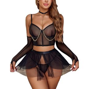 Avidlove مجموعات الملابس الداخلية جنسي مجموعة الملابس الداخلية سلسلة مرتبطة مع Underwire بوند مشد تنورة الملابس الداخلية وأكمام الذراع وثونغ