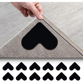 [12 Pack] Rug Pad Gripper, Double Sided Non-Slip Rug Pads Rug Tape Stickers Washable Area Rug Pad Carpet Tape Corner Side Gripper for Hardwood Floors and Tile