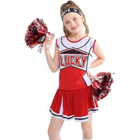 LOLANTA Girls Cheerleading Outfit Cheerleader Costume Dance Practice Cheer Uniform with Poms Poms Socks