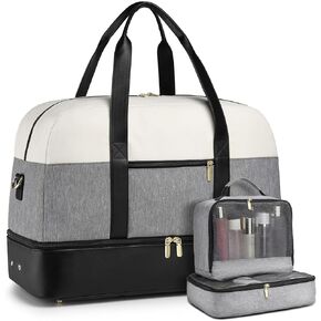 Weekender Travel Women Duffle Bags: Large Duffel Overnight Bag for Womens Weekend Personal Carry On Tote Bag with Shoe Compartment and Trolley Sleeve For Hospital Gym Traveling Work White-Black-Brown