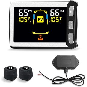 RV/Trailer Tire Pressure Monitoring System, Tire Pressure Monitor with Color LCD Display, TPMS with 8 Sensors for Travel Trailer/5th Wheel/Camper, 0-87PSI with 120ft Transmission Distance