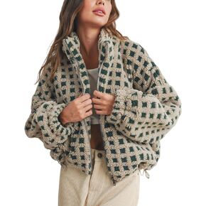 Lianlive Women Winter Fleece Jacket Long Sleeve Zip Up Fuzzy Sherpa Coats Womens Warm Outwear with Pockets