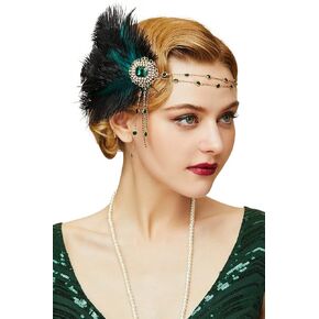 BABEYOND 1920s Flapper Gatsby Headband Roaring 20's Party Headpiece (Green)