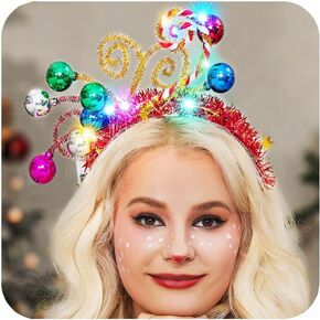 CAKURE Light Up Christmas Headband LED Christmas Ball Headbands Holiday Party Costume Headwear Xmas Hair Accessories