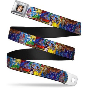 Buckle-Down Seatbelt Belt - Beauty & the Beast Stained Glass Scenes - 1.0" Wide - 20-36 Inches in Length