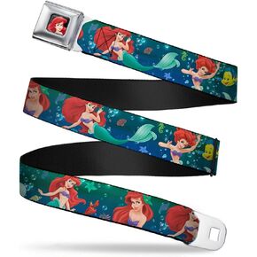 Buckle-Down Seatbelt Belt - Ariel Poses w/Flounder Green/Blue Fade - 1.5" Wide