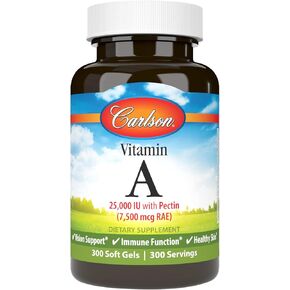Carlson - Vitamin A, 25000 IU (7500 mcg RAE) with Pectin, Vision Health, Helps Night Vision, Skin Health, 300 Softgels