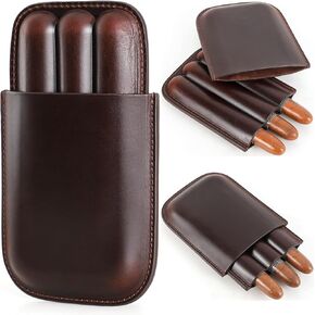 Top Grain Leather Travel Cigar Case Sleeve, Vintage Design, Fully Handmade, Genuine Leather Portable Cigar Humidor Case, Gift Choice for Cigar Lovers, Vintage Coffee for 3 Fingers