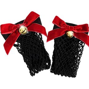 Women Christmas Thigh High Stockings, Velvet Bow Bell Sexy Gift, Fishnet Sock Halloween Costume Accessories, Fits 0-6