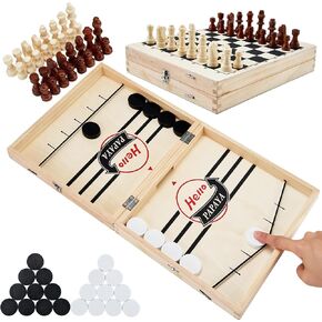 Fast Sling Puck Game,Wooden Hockey Game,Desktop Battle Sling Hockey Table Game,Adults or Kids Slingshot Board Game Parent-Child Interaction Toys