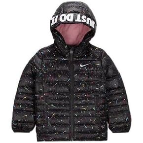 Nike Girl's Just Do It Printed Puffer Jacket (Little Kids) Black 6X Little Kid