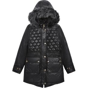 LONDON FOG Girls' Zip-Front Mid Cinch Quilted Parka With Cozy Trimmed Hood