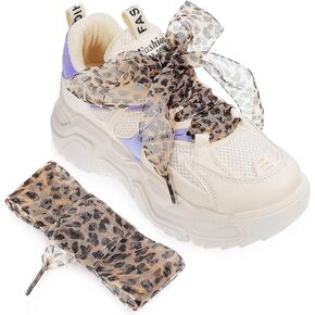 LIFKOME 2pcs Leopard Print Shoelaces Ribbon Shoe Laces Silk Satin Shoelaces Wide Flat Shoestrings Cheetah Shoe Laces Sneaker Boot Shoelaces Replacement