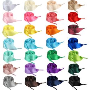 28 Pairs Ribbon Shoe Laces Bulk for Women Girl Kids,47 Inch Long 3/4 Inch Wide Flat Satin Shoe Laces for Sneakers, Multi Colorful Replacement Shoe Strings for Athletic Shoes